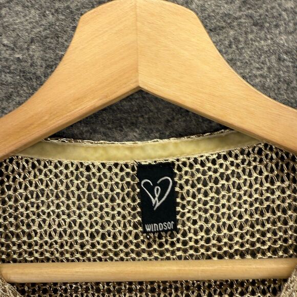 Windsor Knit Top Women L Large Gray Sheer Long Sleeve Round Neck Metallic Casual - Picture 3 of 7